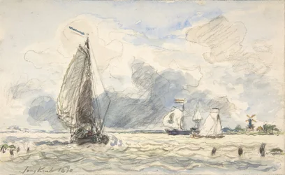 Barcos de pesca holandeses, Verso: Bocetos de barcos, 1870