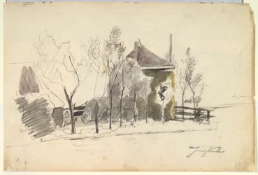 Haywagon en un Corral (anverso); Vista de una granja (verso)