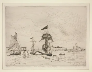Embarcadero de madera en el puerto de Honfleur