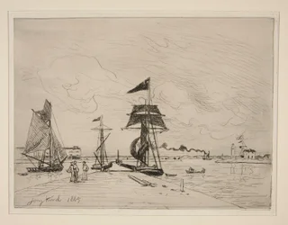 Embarcadero de madera en el puerto de Honfleur