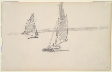 Dos barcos de pesca en aguas tranquilas (anverso); Dos veleros en aguas tranquilas (verso)