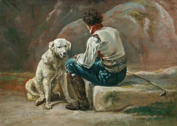 Italiana con perro blanco