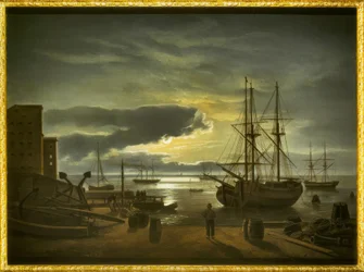 Puerto de Copenhague a la luz de la luna