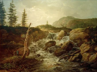 Paisaje nórdico con una cascada
