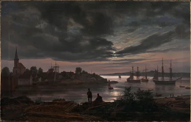 Noruega:  El puerto de Larvik a la luz de la luna Larvik a la luz de la luna