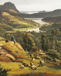 Vista de Lysekloster cerca de Bergen, Noruega, siglo XIX, detalles