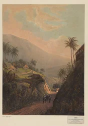 Vista de un camino al valle de Salak en Java Carretera de Buitenzorg al valle del Salak (Residencia Buitenzorg) (título sobre objeto)