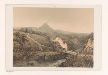 Paisaje cerca de Malang Paisaje en el Malangsche; Residencia Pasoeroean Paisaje en Malangsche (título sobre objeto) Java después de pinturas y dibujos de A. Salm (título de la serie)
