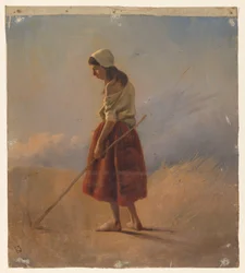 Campesina de pie con bastón