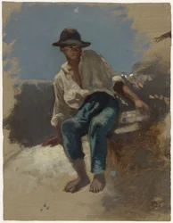 Joven sentado con sombrero de fieltro