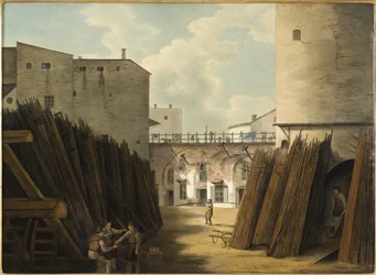 Las viejas balanzas de hierro en Slussen, Estocolmo, c.1820-30
