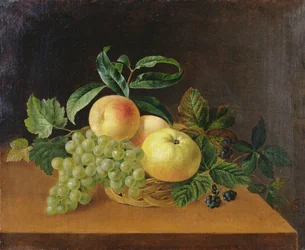 Cesta con Manzanas, Durazno y Uvas