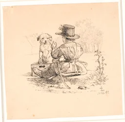 El paseo. Ilustración para "Fábulas para niños" de Kaalund. Ver comentario del catálogo de archivos.