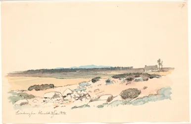 Paisaje de Hornbæk con la plantación y Kullen al fondo