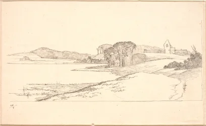 Parti ved Søllerød Sø, t.h. kirken