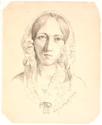 Retrato de una joven mujer, de frente. Posiblemente representando a Louise Marie Neergaard (1816-1895)