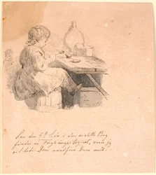 El gorrión. Ilustración para "Fábulas para niños" de Kaalund. Ver comentario del catálogo de hojas