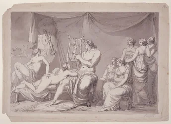 Aquiles en su tienda con prisioneros, c.1795-96 (pluma y tinta y aguada sobre papel)
