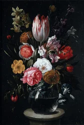Flores en un jarrón de cristal (óleo sobre tabla)