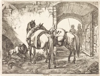 Caballos cosacos en un patio