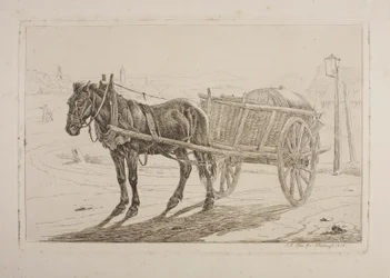 Caballo enganchado a un carro de cerveza
