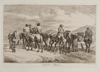 Caballos y jinetes húngaros listos para remolcar una barca río arriba