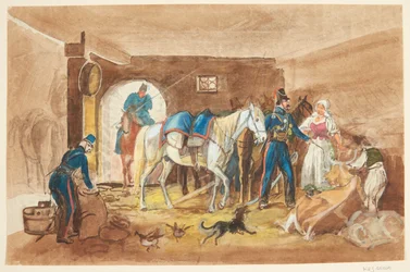 Caballeros en un establo