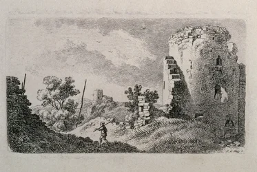 Castillo en ruinas con un hombre