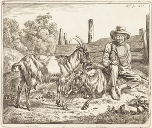 Joven pastor con dos cabras