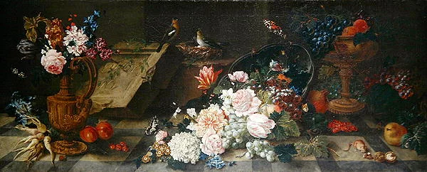 Naturaleza muerta con flores y frutas, c.1785-87