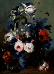 Bodegón de rosas, amapolas e iris. Pintura de Johann Baptist Drechsler (1756-1811) Colección particular.