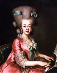 Retrato de una dama tocando el clavicordio, último cuarto del siglo XVIII (Óleo sobre lienzo)