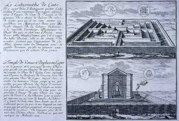 El Laberinto en Creta y el Templo de Venus, Pafos, Chipre, ambos tomados de diseños encontrados en monedas romanas antiguas de 