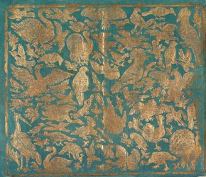 Papel de brocado con representaciones de aves