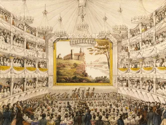 Austria, Viena, Interior del Teatro an der Wien, impresión acuarelada por J.C. Schoeller