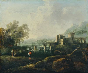 Paisaje ideal con río y puente en ruinas (La mañana)
