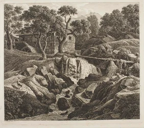 Paisaje con rueda de molino