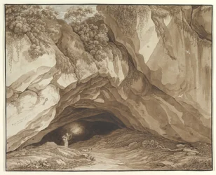 Paisaje rocoso con cazadores