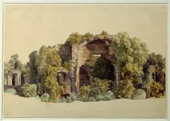 Ruinas de Villa Anchiana en Tívoli. Dibujo de Johann Christian Reinhart (1761-1847)