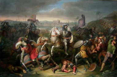 El duque Erich von Calenberg rescata al emperador Maximiliano en la batalla de Ratisbona en 1504