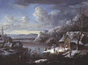 Escena Invernal con Numerosas Figuras