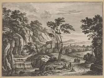 Paisaje con Ruinas y una Cascada
