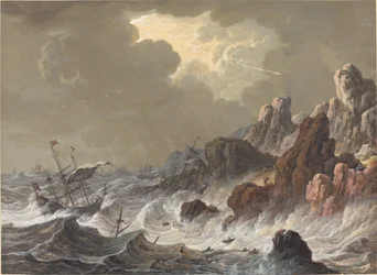 Barcos Azotados por la Tormenta Naufragados en una Costa Rocosa
