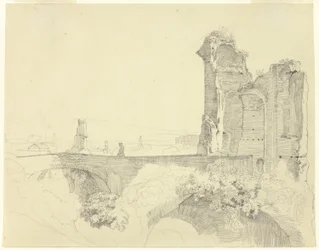 Puente y torre en ruinas