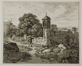 Campesino Saludando a un Santuario de la Virgen, placa uno de Die zwei grossen Landschaften mit den Betsäulen