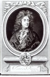 Retrato de Henry Purcell, compositor inglés, grabado por R. White, 1695