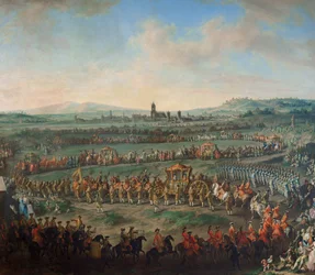 Entrada del emperador Francisco I Esteban y su hijo José (II.) en Francfort el 29 de marzo de 1764