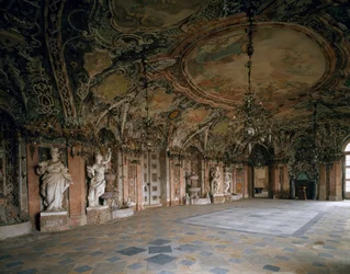 Vista del Gran Salón del castillo de Weissenstein, arquitecto Johann Dientzenhofer (1663-1726) 1714. Pommersfelden, Alemania