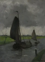Curso de agua con barcazas a vela