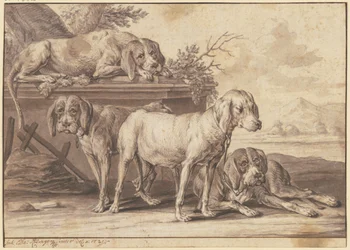 Cuatro perros de caza